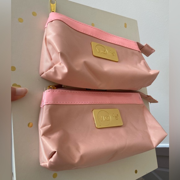 Set of two make up cosmetics bag pouch clutch bags VioLife Gold pink Beige New - Picture 2 of 10